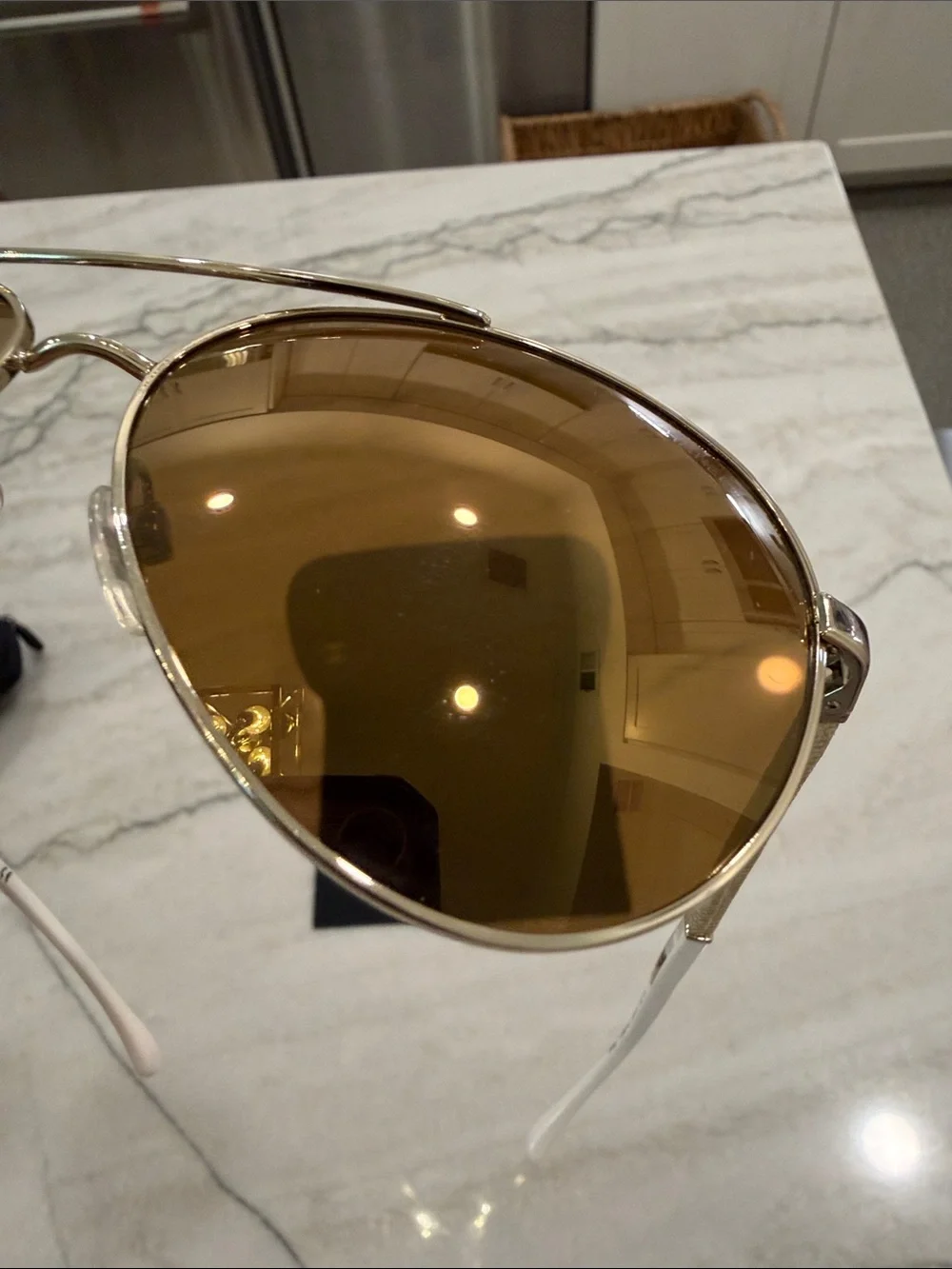 CHANEL Gold-Frame Aviator Sunglasses with Brown Lenses